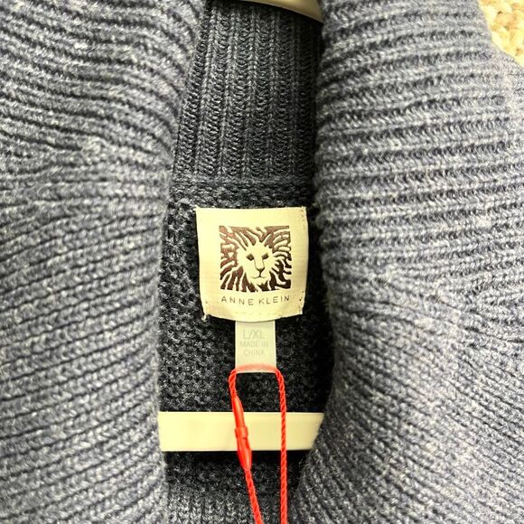 Anne Klein Sweater Women’s L/XL Dark Blue Knit Pullover Poncho Fringe NWT - Picture 4 of 9